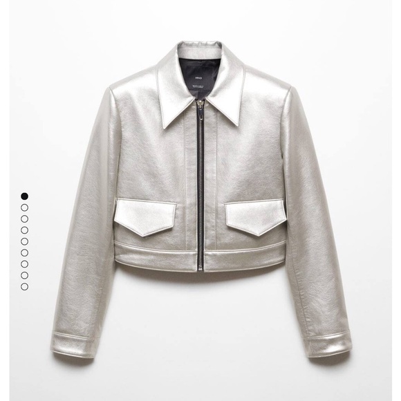 Mango MNG NWT Metallic cropped jacket silver leather size small - Picture 8 of 9